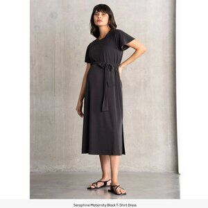 Seraphine Maternity Tie & Side Slits Grey T Shirt Dress Pregnancy Wear